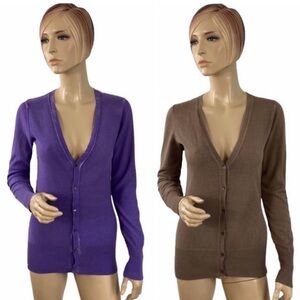 Szen Women's Reversible Purple and Brown Colorblock V-neck Cardigan Small